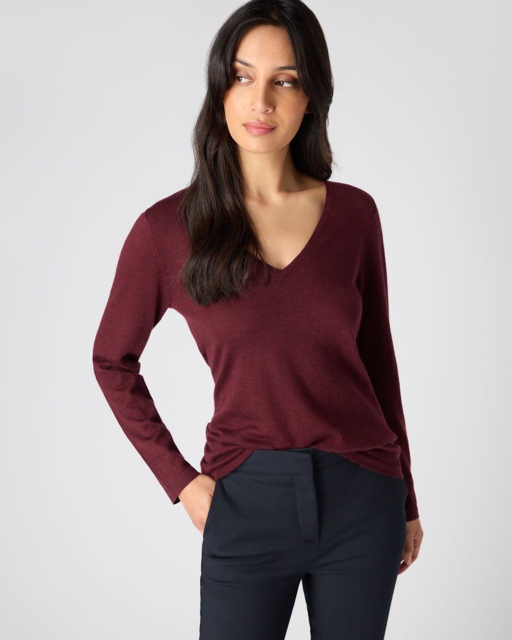 burgundy v neck sweater women's