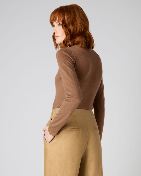 Women's Superfine Cropped Cashmere Cardigan Dark Camel Brown