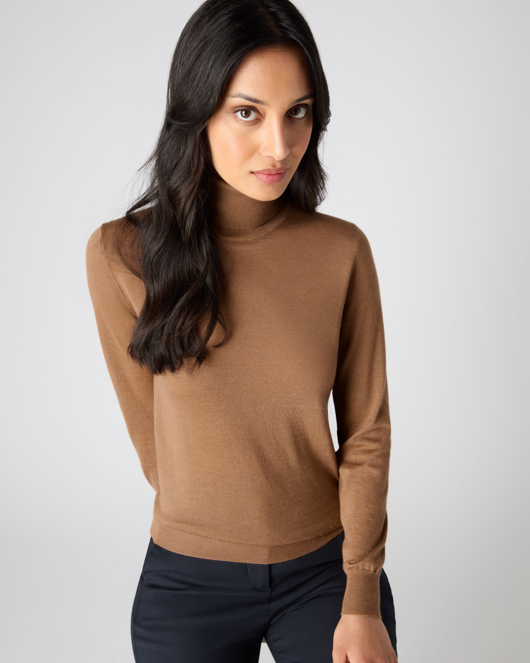 Ladies camel polo neck jumper best sale