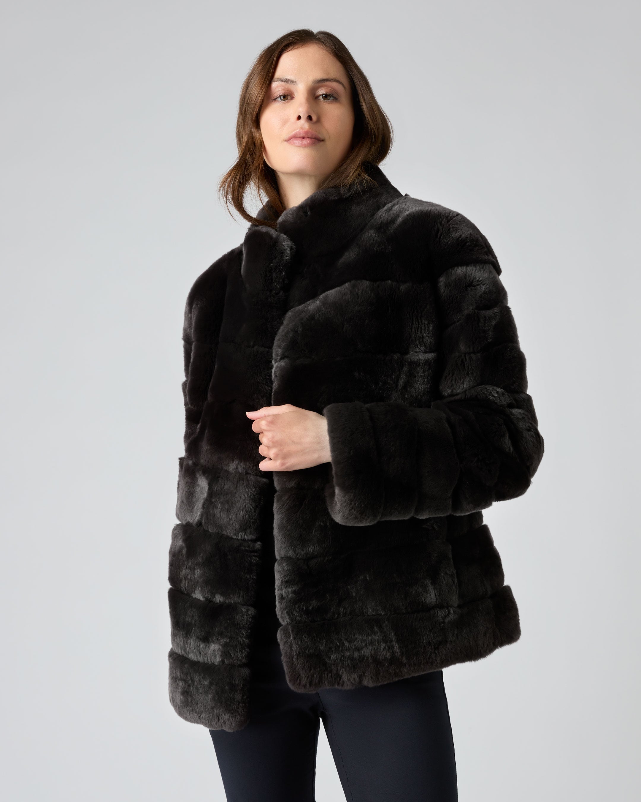 Women's Rex Fur Ribbed Jacket Dark Grey | N.Peal