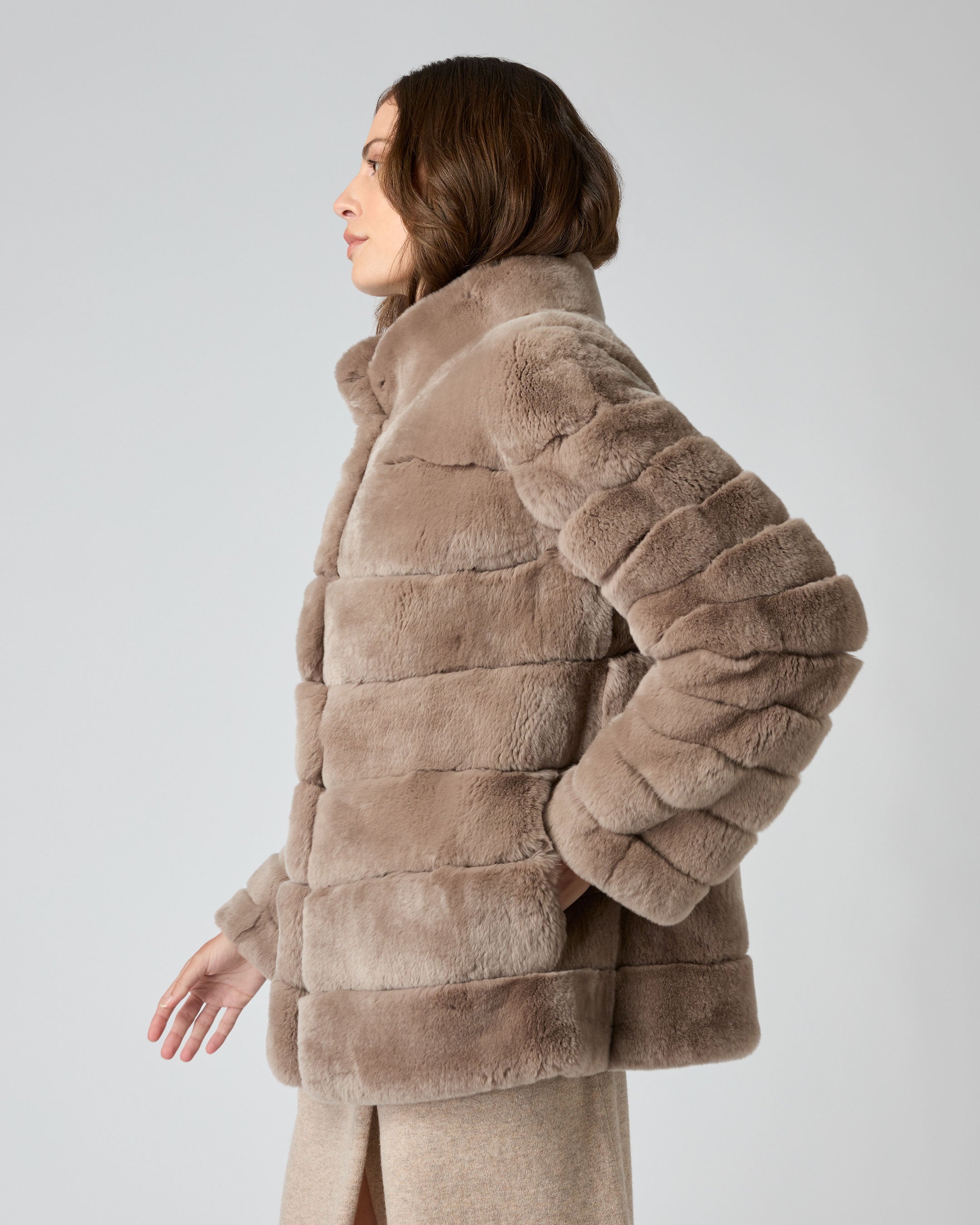 Women s Rex Fur Ribbed Jacket Taupe Brown N.Peal