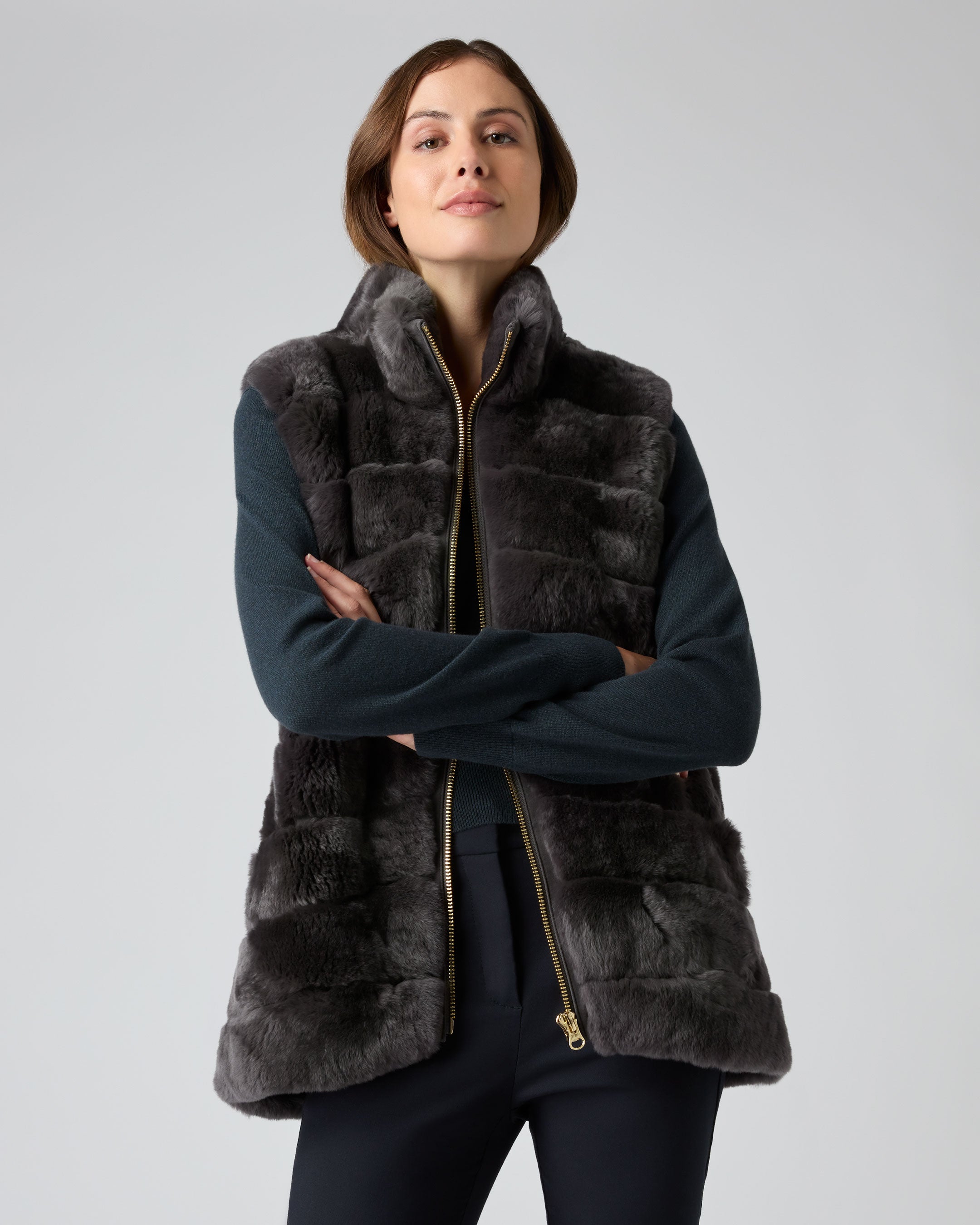 Women's Rex Fur Ribbed Gilet Dark Grey | N.Peal