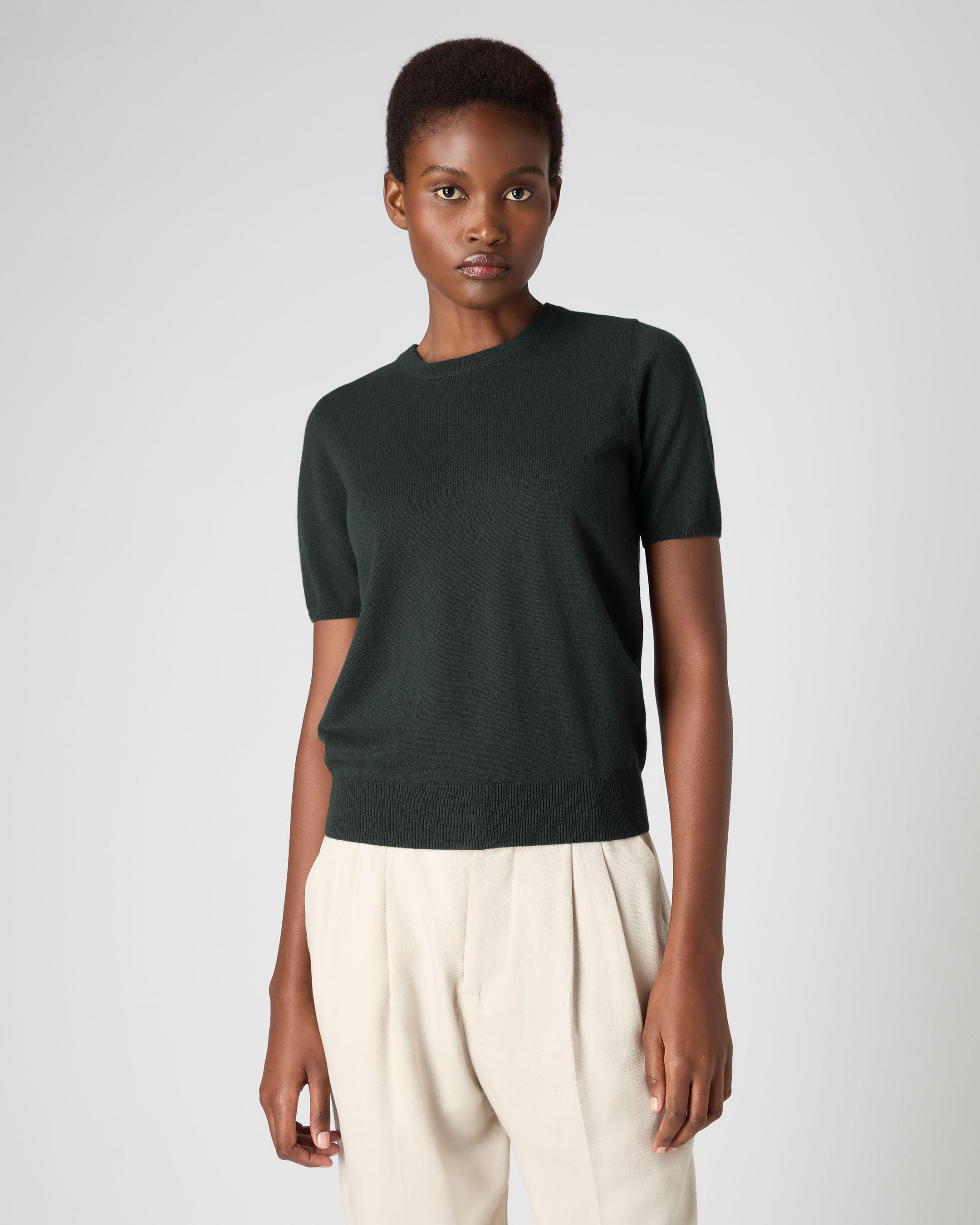 Women s Round Neck Cashmere T Shirt Dark Green N.Peal