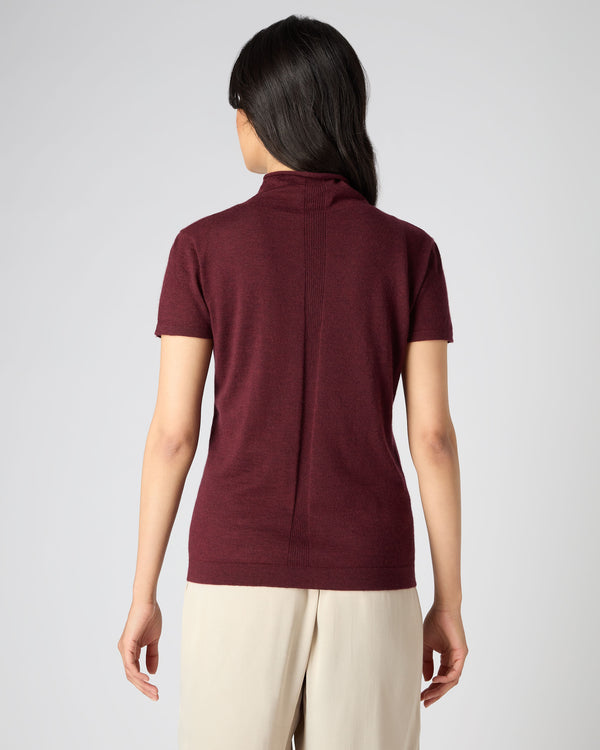 N.Peal Women's Superfine Mock Neck Cashmere T-Shirt Burgundy Red