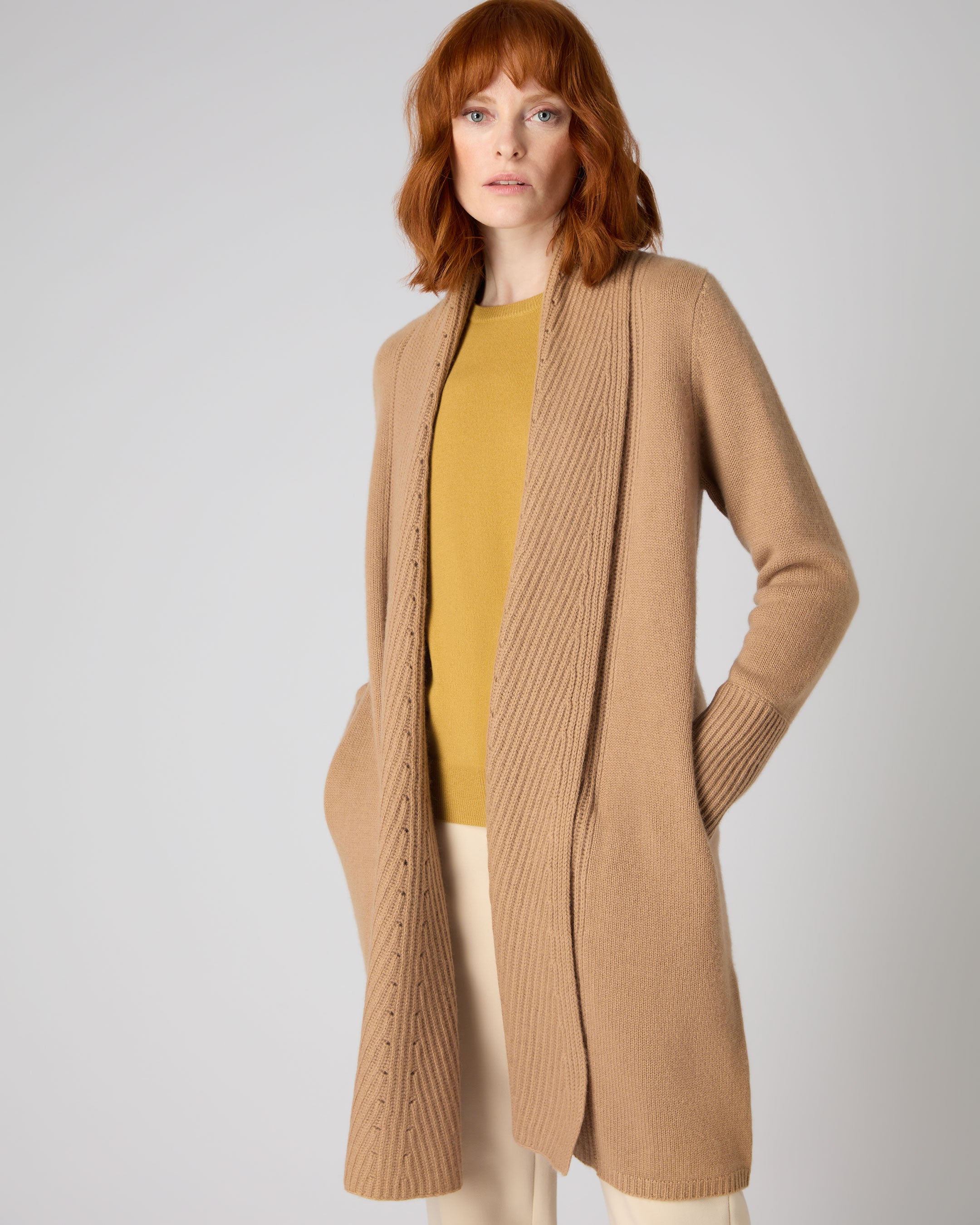 Long hotsell camel cardigan