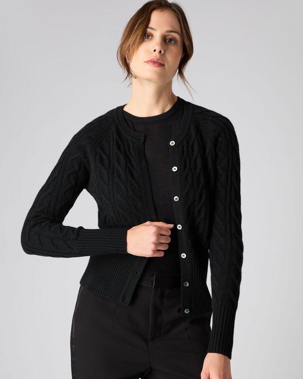 N.Peal Women's Cable Cashmere Cardigan Black