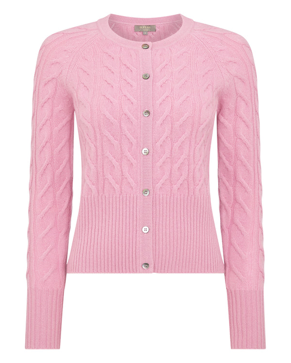 N.Peal Women's Cable Cashmere Cardigan Burano Pink