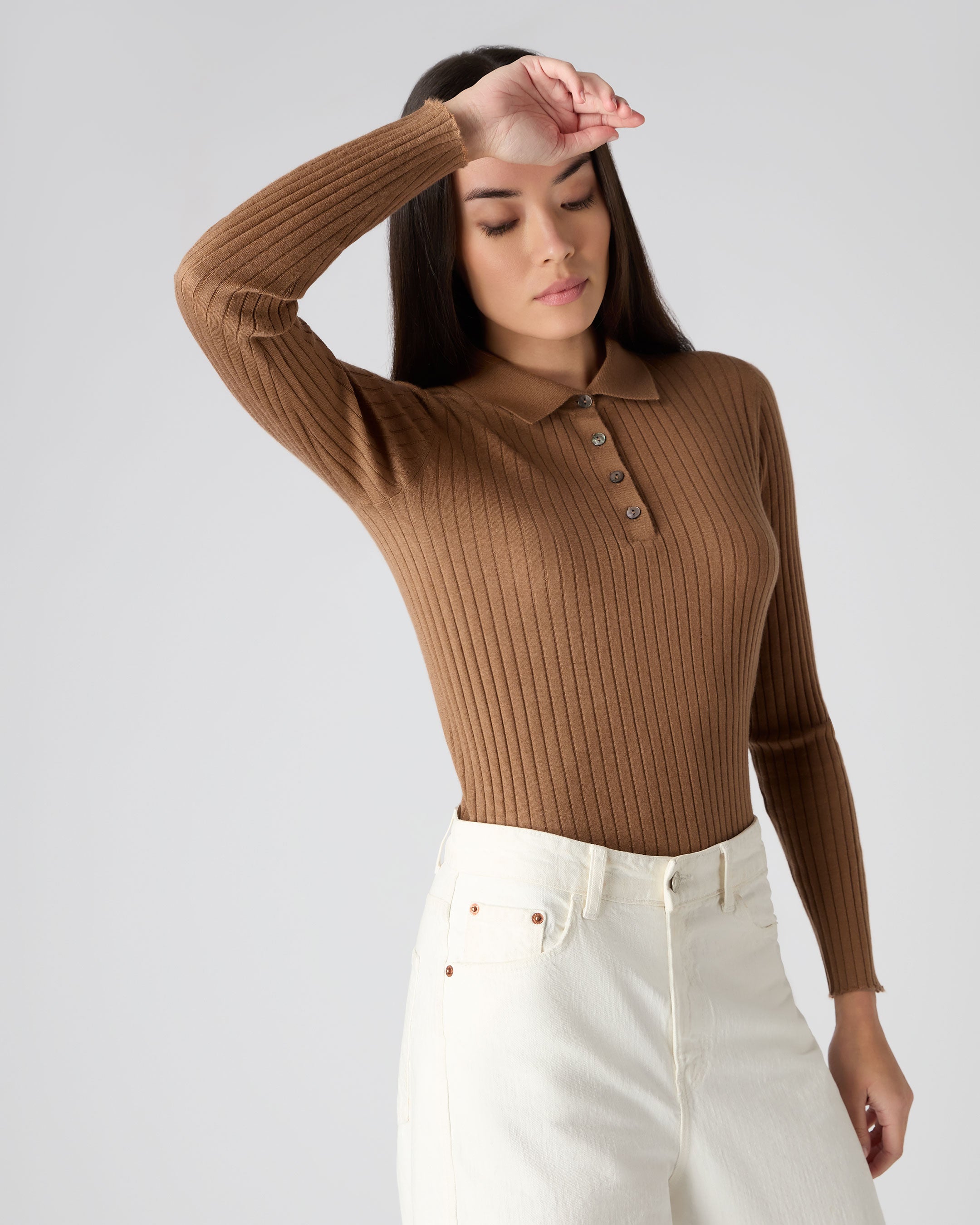 Camel hot sale ribbed jumper