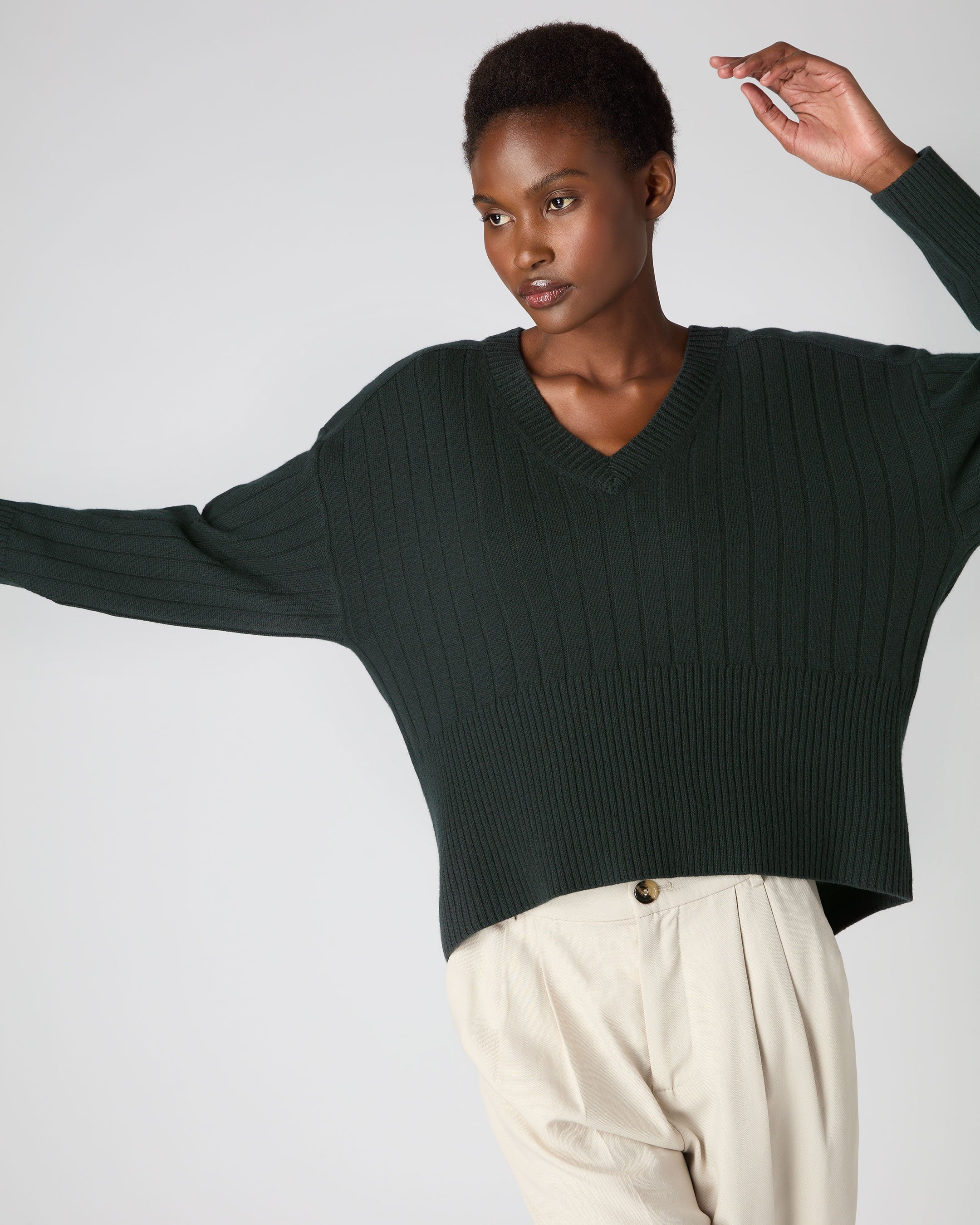 Green v shop neck jumper