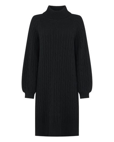 N.Peal Women's Roll Neck Cable Cashmere Dress Black