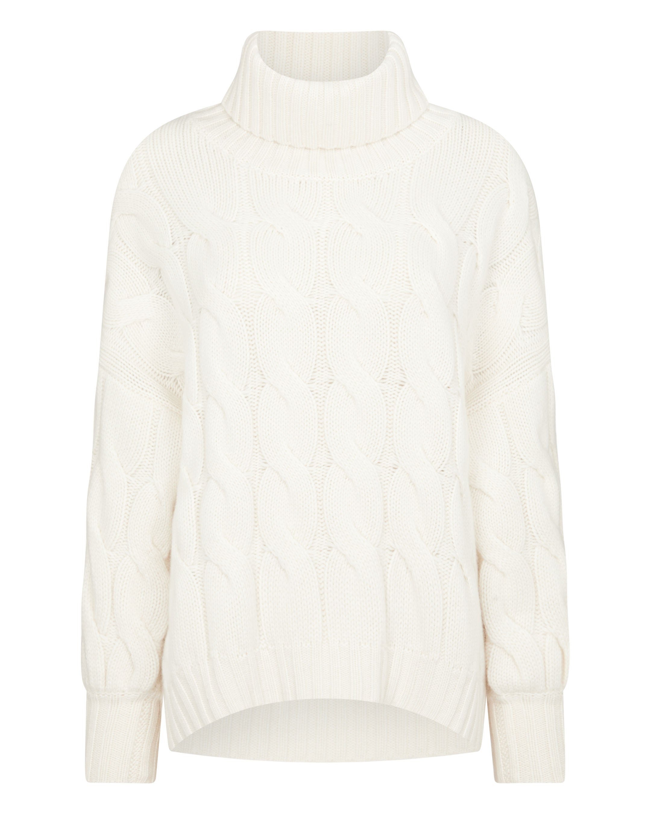 White cable knit 2025 roll neck jumper