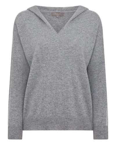 N.Peal Women's Lurex Detail Cashmere Hoodie Flannel Grey