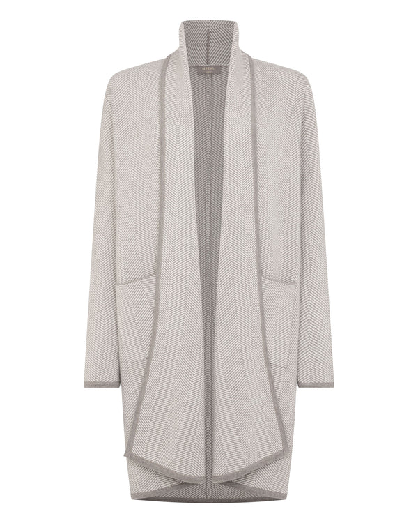 N.Peal Women's Herringbone Long Cashmere Cardigan Taupe Brown