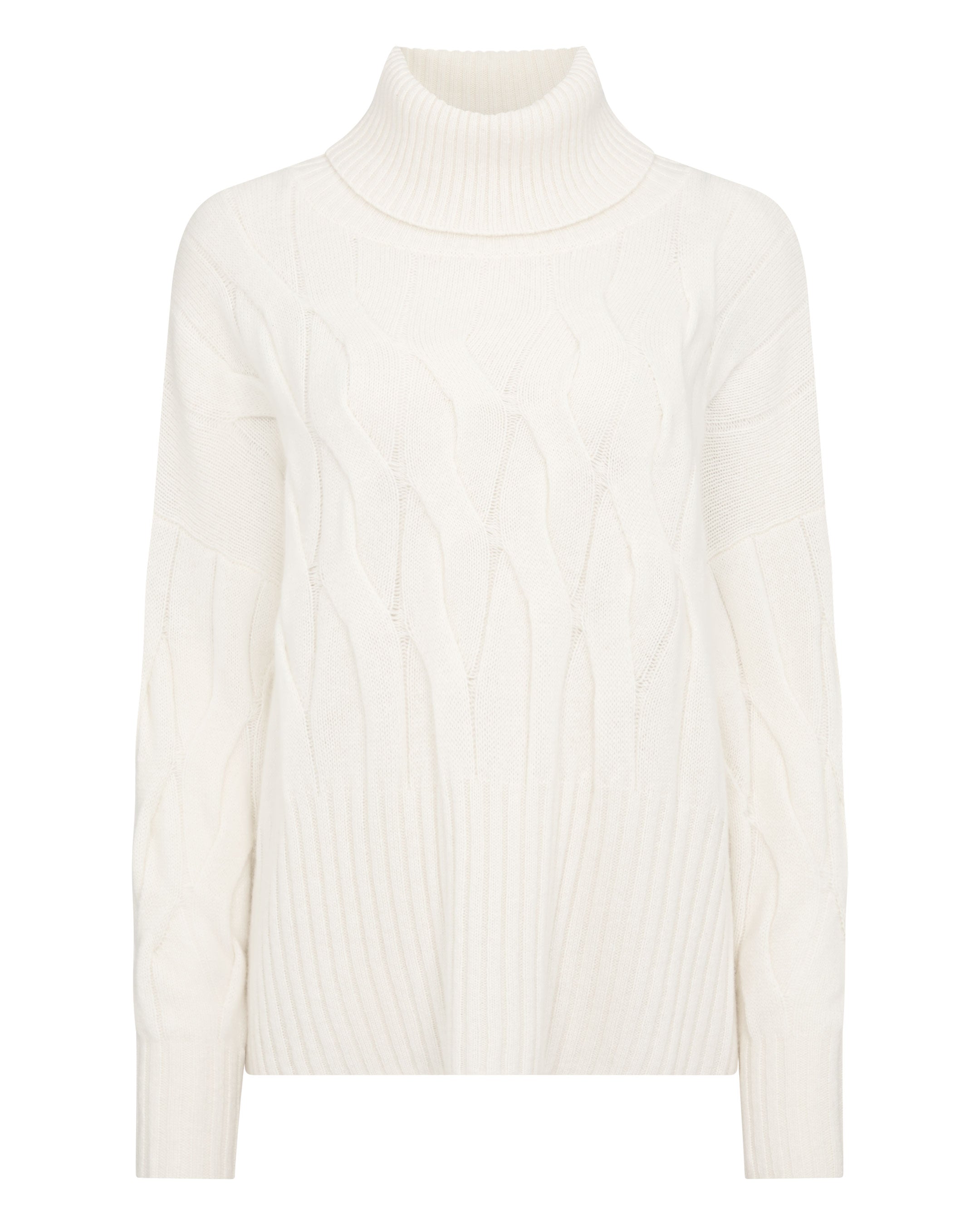 Women's Round Neck Cable Cashmere Jumper New Ivory White | N.Peal