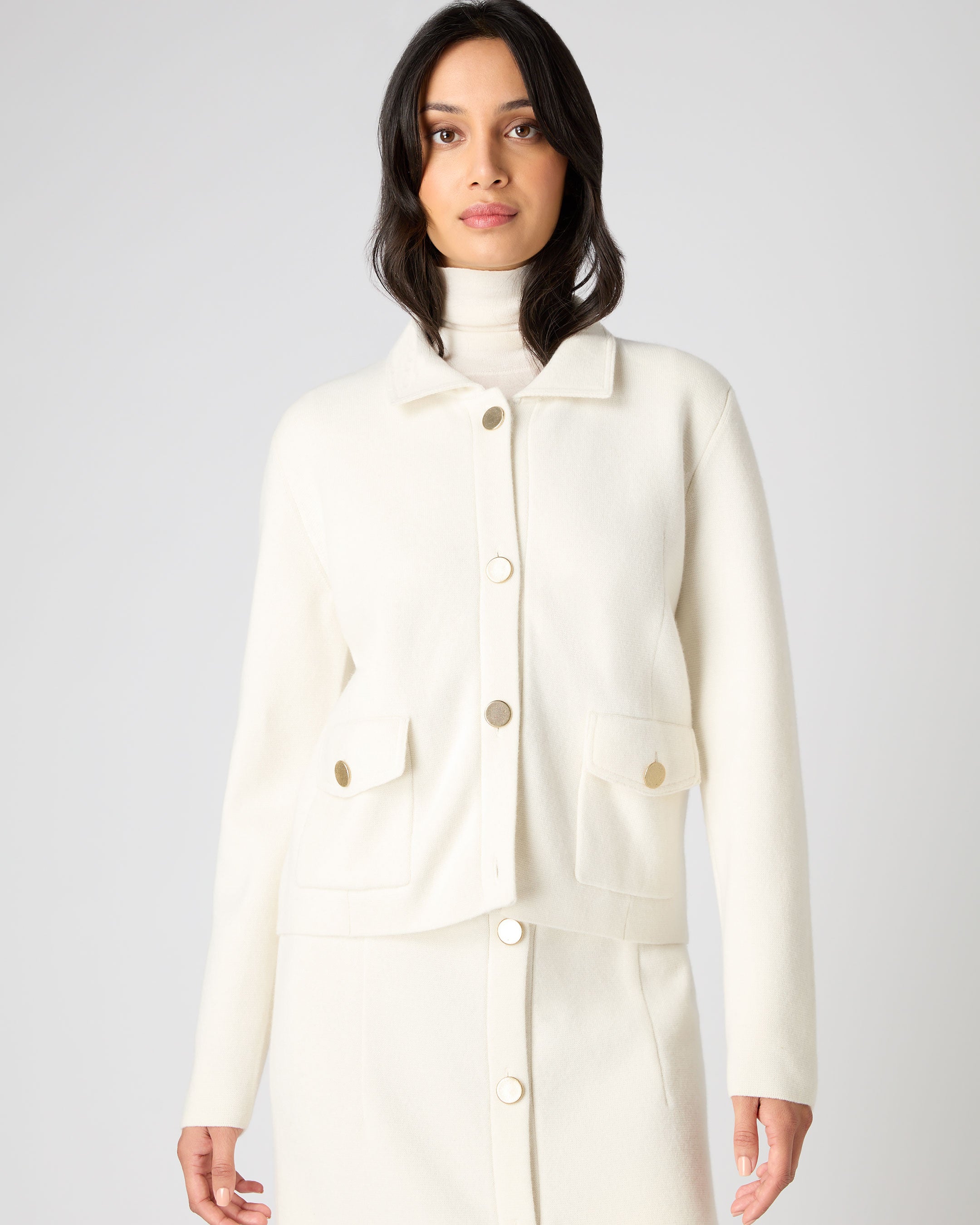 Women s Cropped Milano Cashmere Jacket New Ivory White N.Peal