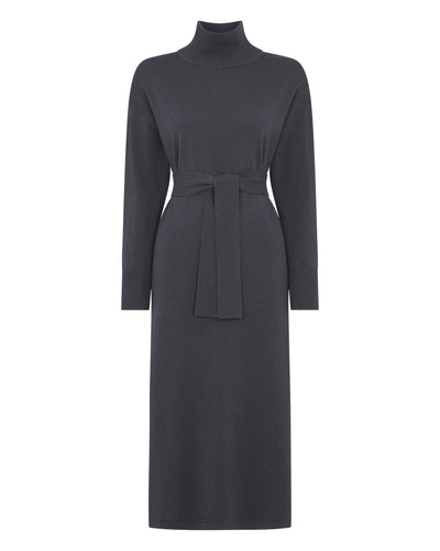 N.Peal Women's Long Mock Neck Cashmere Dress Flint Grey