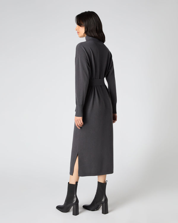 Women's Long Mock Neck Cashmere Dress Flint Grey | N.Peal