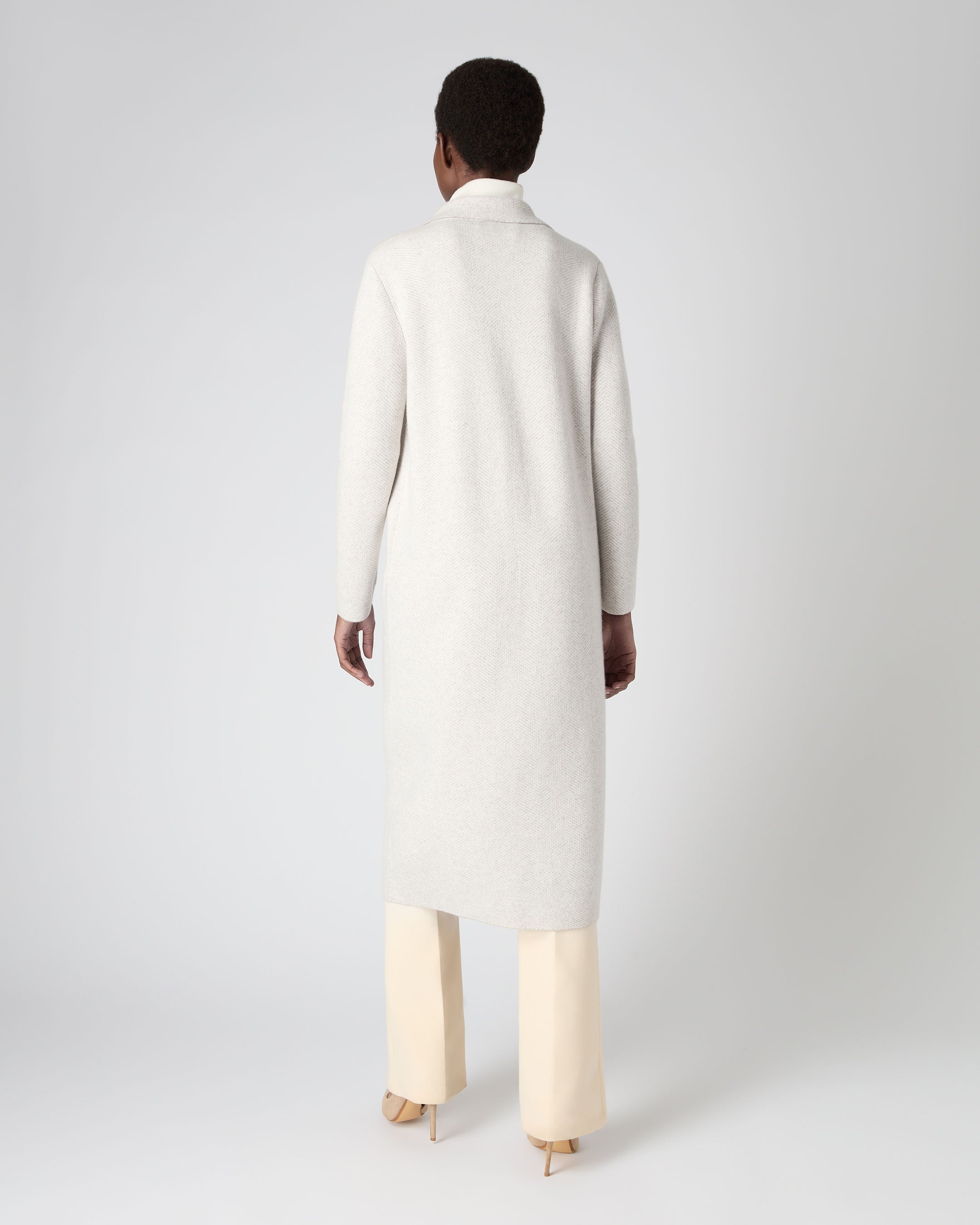 Women's Herringbone Cashmere Coat New Ivory White | N.Peal