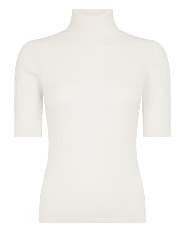 N.Peal Women's Roll Neck Rib Cashmere Top New Ivory White