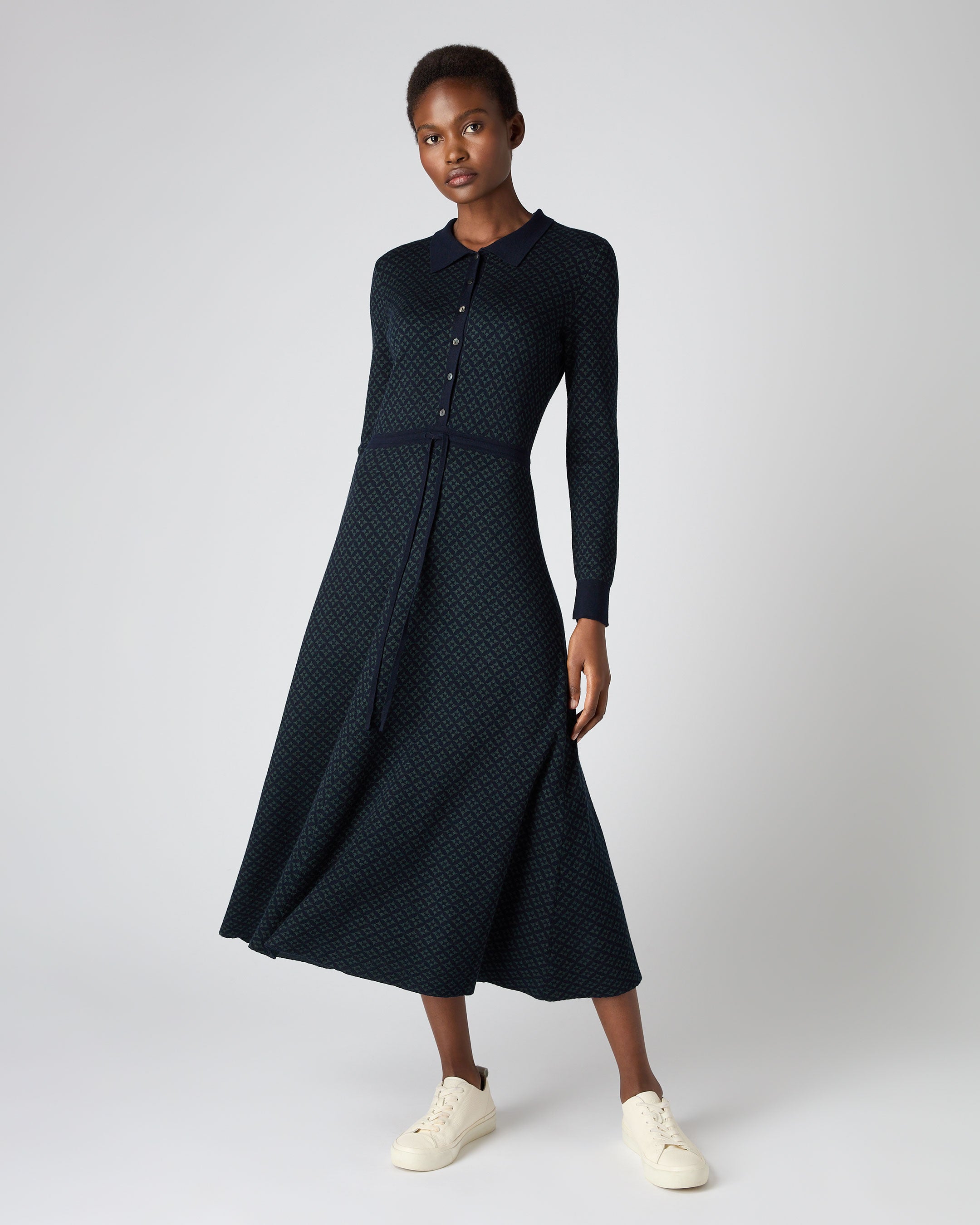 Women's Geometric Jacquard Dress Navy | N.Peal