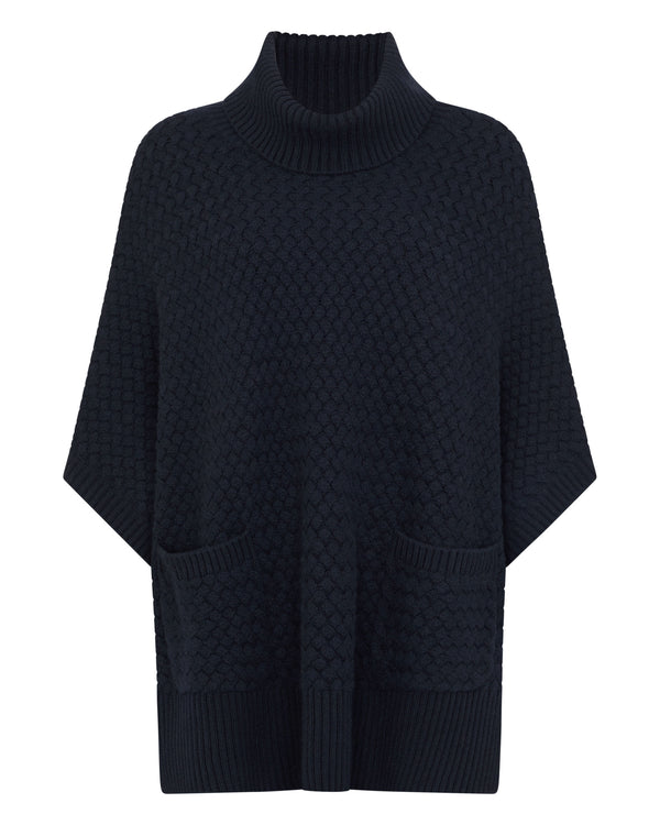 N.Peal Women's Basketweave Cashmere Poncho Navy Blue