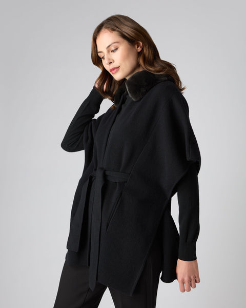 Women's Cashmere Cape With Fur Collar Black | N.Peal