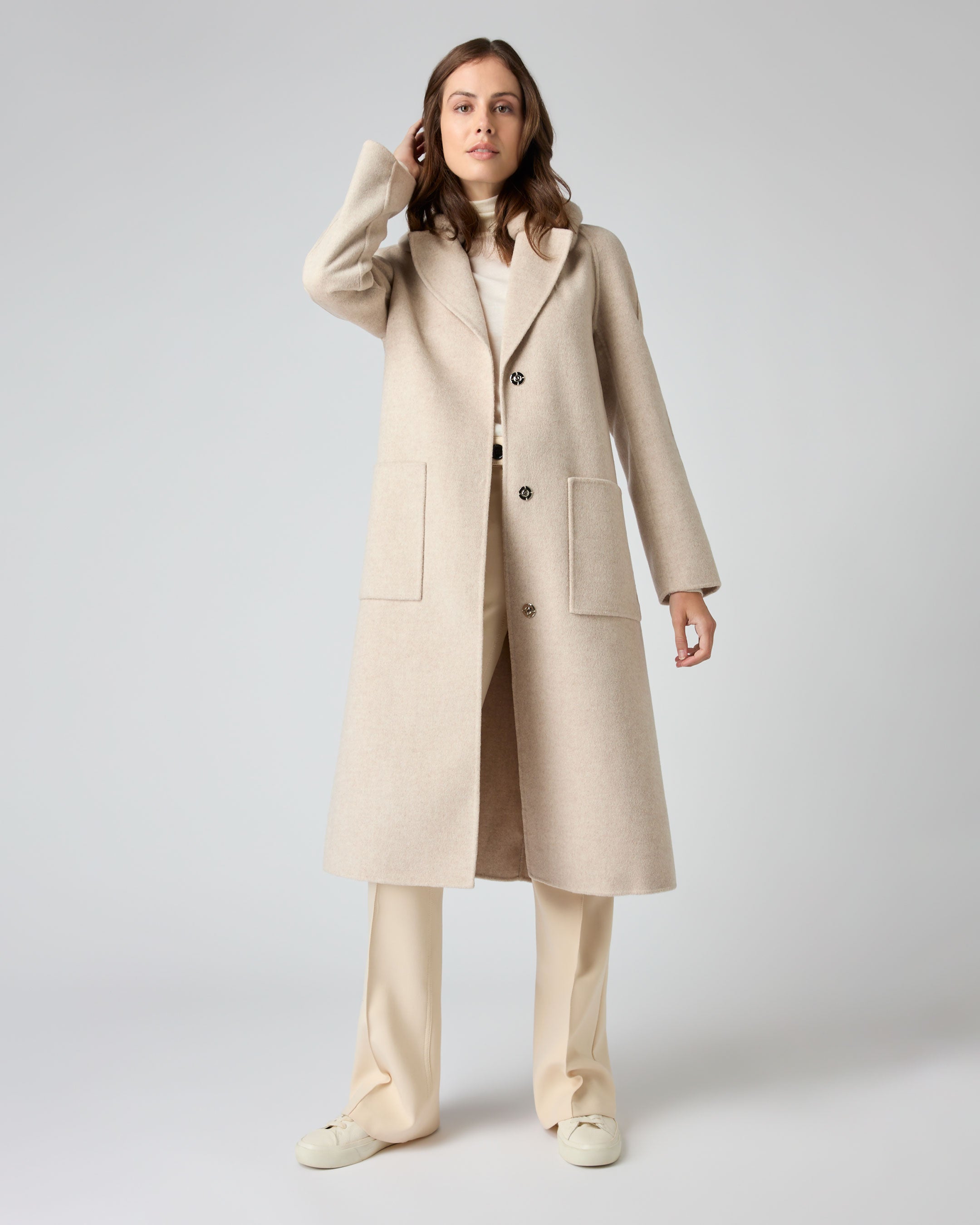 Women s Fur Collar Woven Cashmere Coat Beige Brown N.Peal