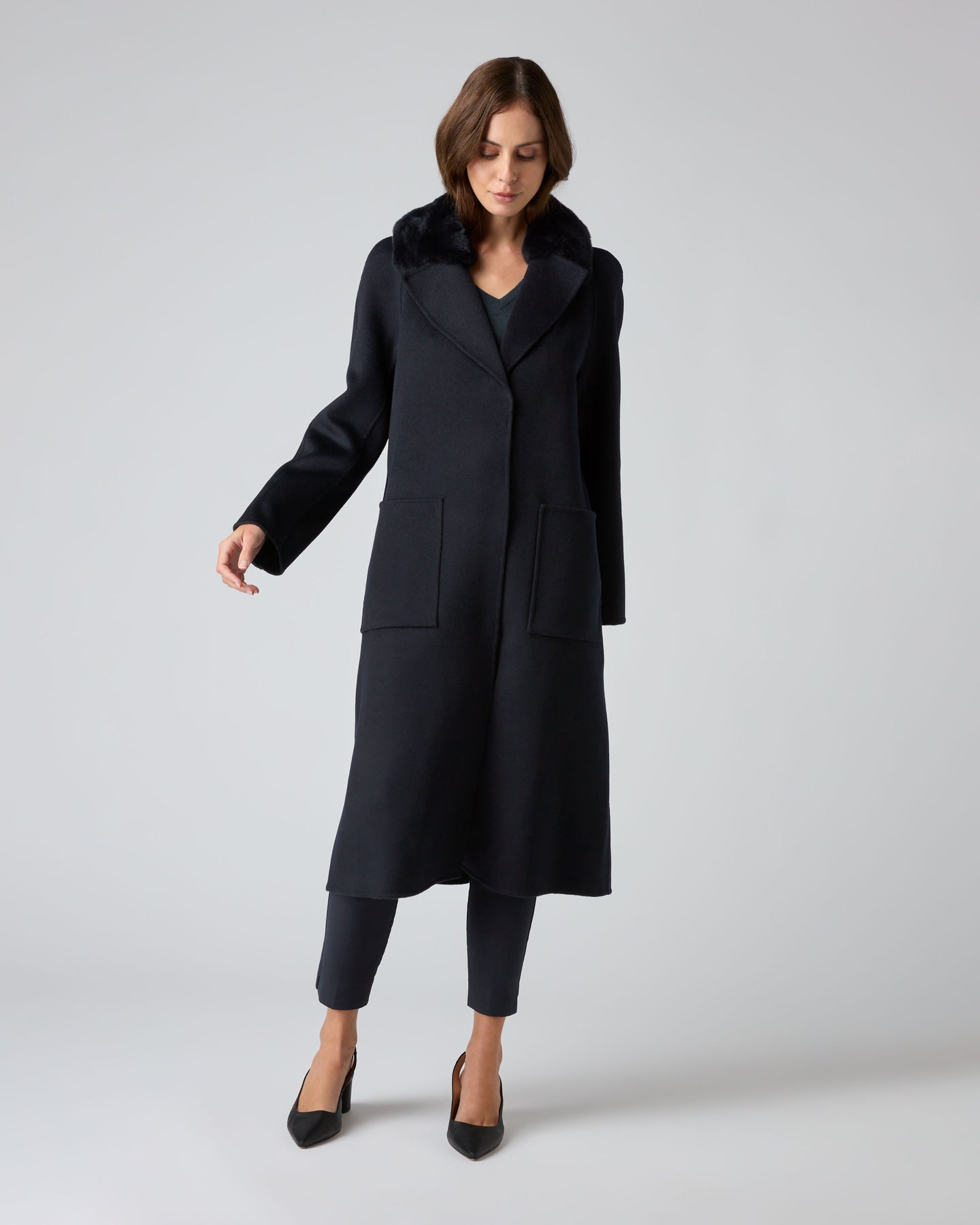 Navy Cashmere Reversible Trench Coat