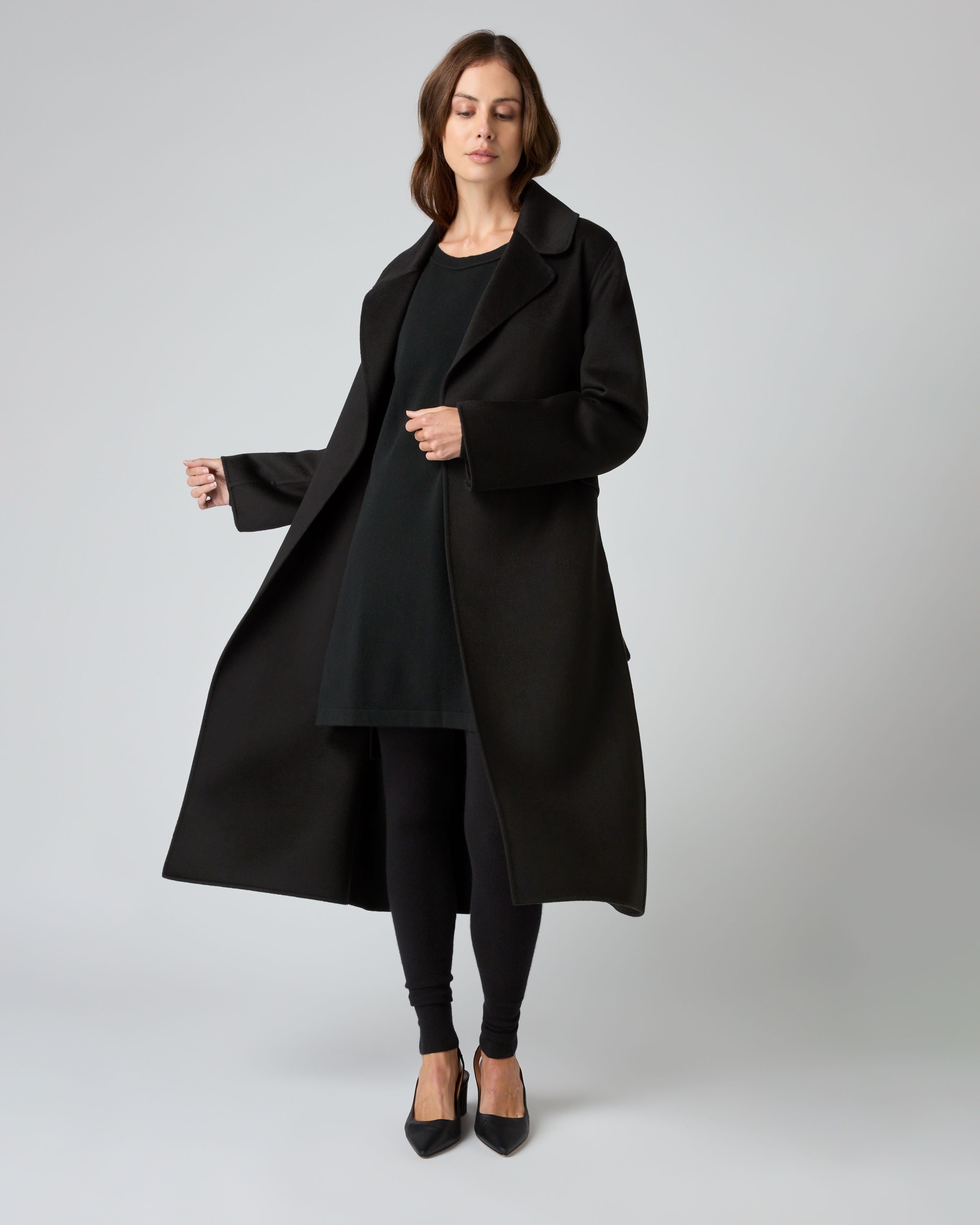 Women s Notch Lapel Cashmere Coat Black N.Peal