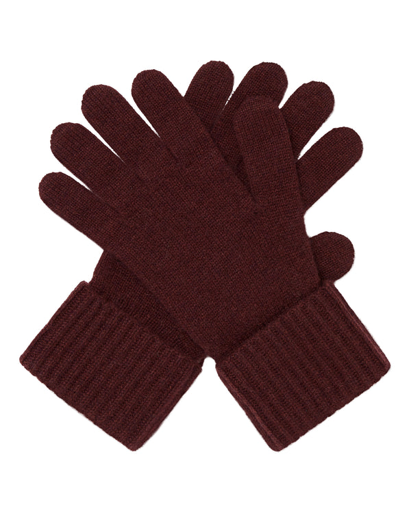 N.Peal Women's Ribbed Cashmere Gloves Claret Red