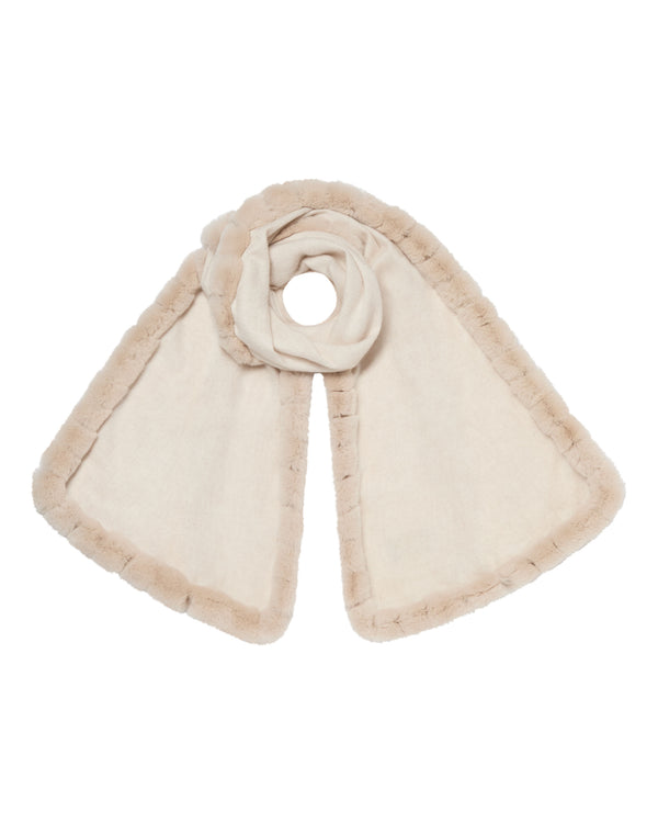 N.Peal Women's Meribel Woven Fur Trim Scarf Frost White