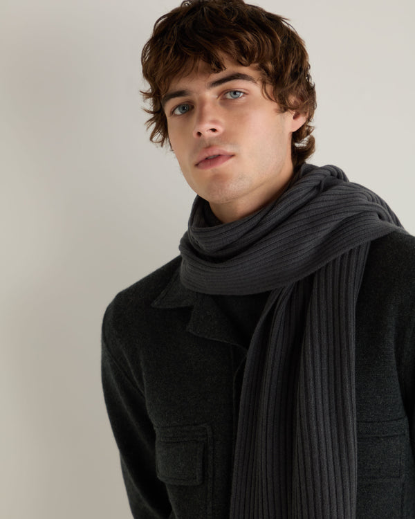 N.Peal Unisex Short Ribbed Cashmere Scarf Anthracite Grey