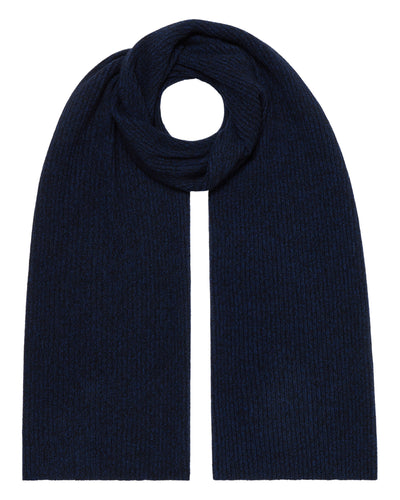 N.Peal Unisex Short Ribbed Cashmere Scarf Navy Blue Melange