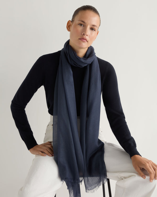 N.Peal Women's Ultrafine Pashmina Cashmere Shawl Caviar Blue