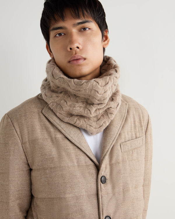 N.Peal Unisex Cable Cashmere Snood Oatmeal Brown