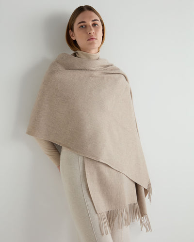 N.Peal Women's Woven Cashmere Shawl Oatmeal Brown