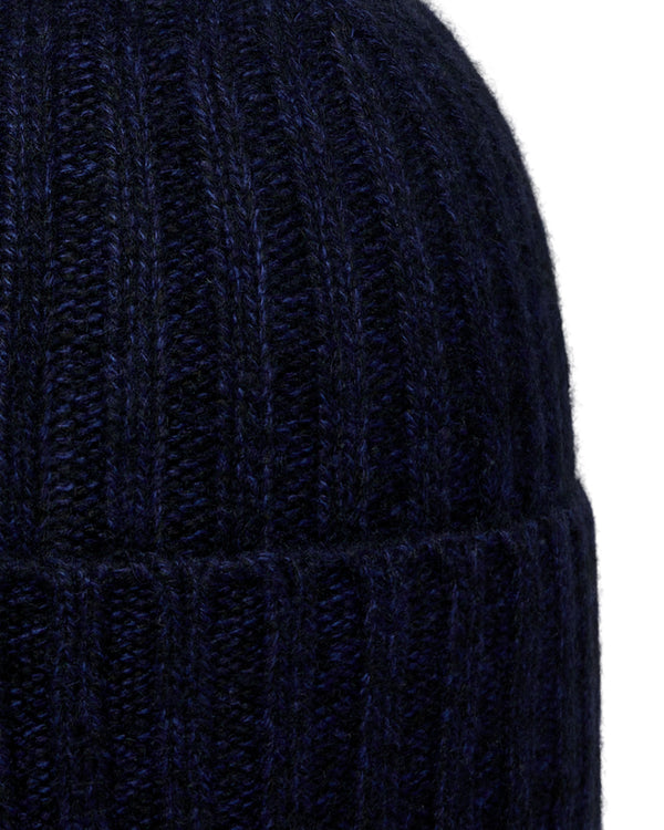 N.Peal Unisex Chunky Ribbed Cashmere Hat Navy Blue Melange