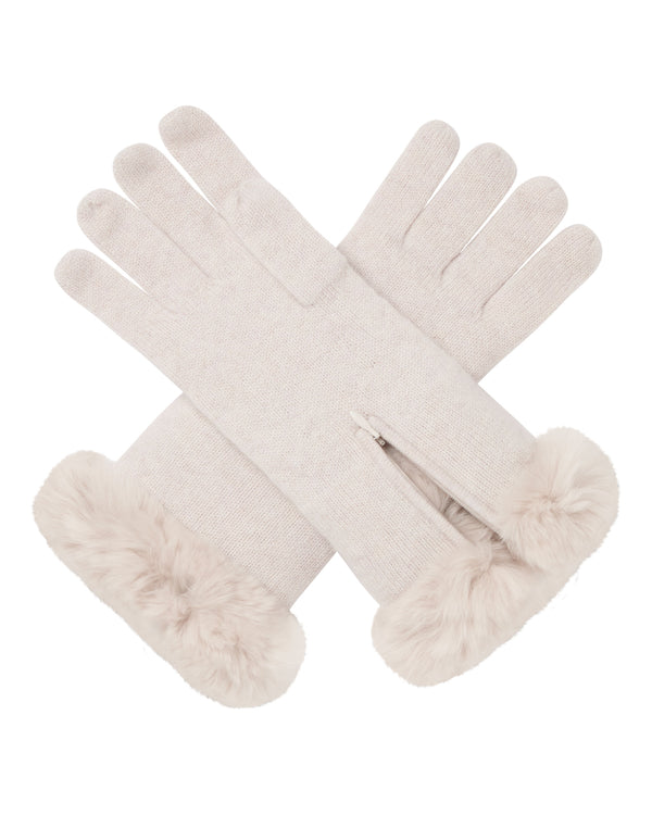 N.Peal Women's Fur Trim Cashmere Gloves Frost White