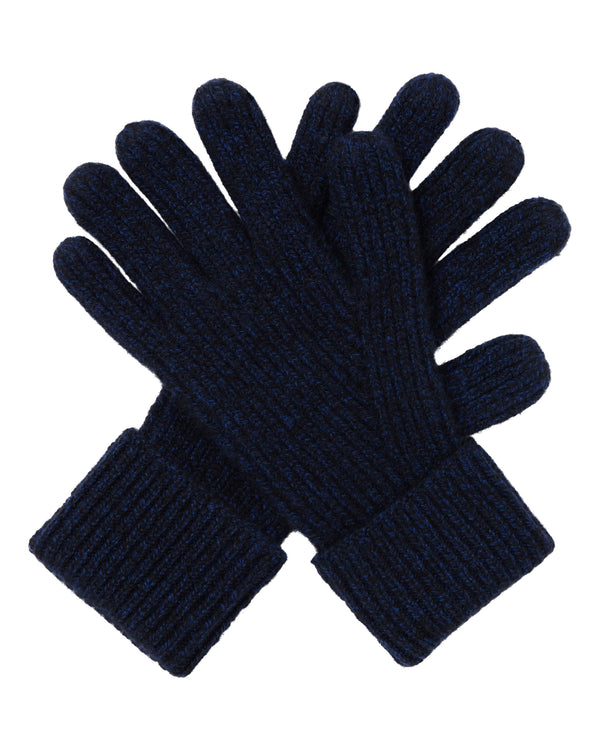 N.Peal Men's Ribbed Cashmere Gloves Navy Blue Melange