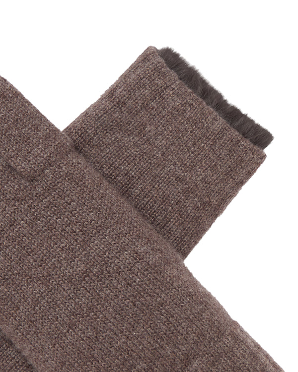 N.Peal Unisex Fur Lined Fingerless Cashmere Gloves Biscotti Brown