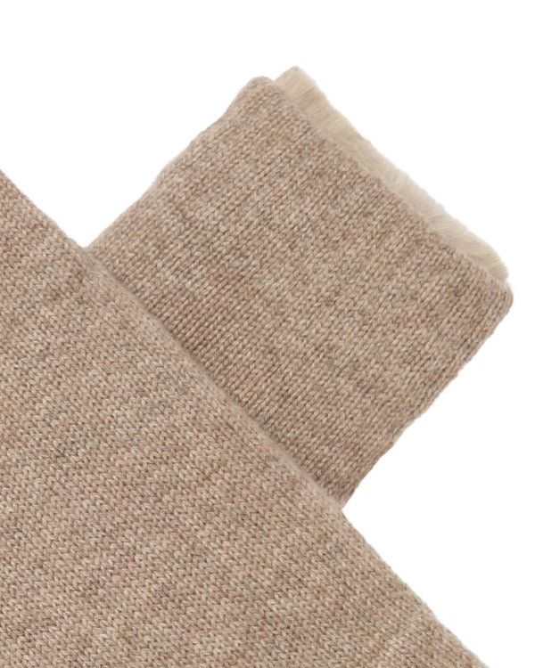 N.Peal Unisex Fur Lined Fingerless Cashmere Gloves Oatmeal Brown