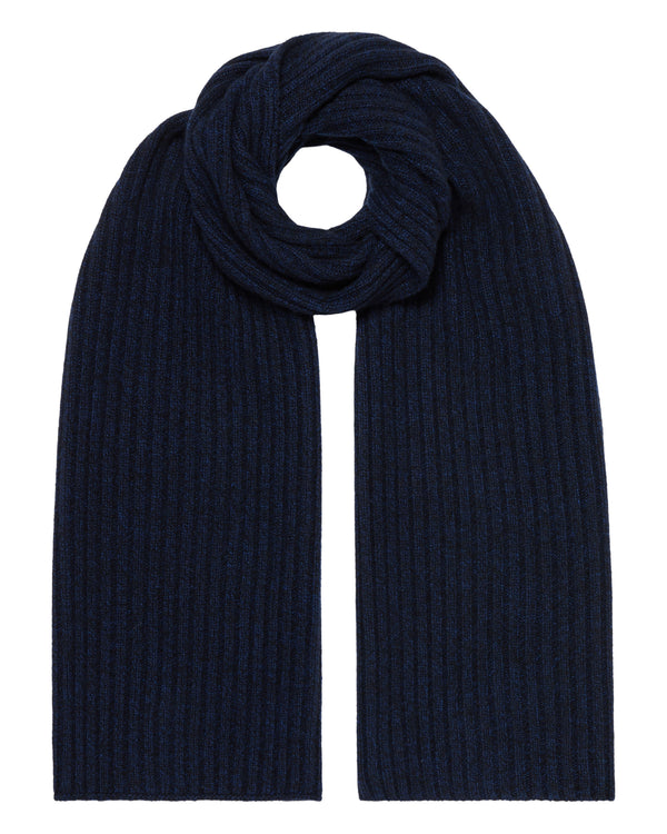 N.Peal Unisex Chunky Rib Cashmere Scarf Navy Blue Melange