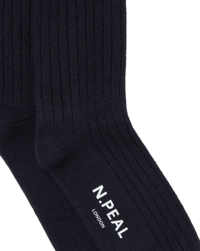 N.Peal Women's Rib Cashmere House Socks Navy Blue