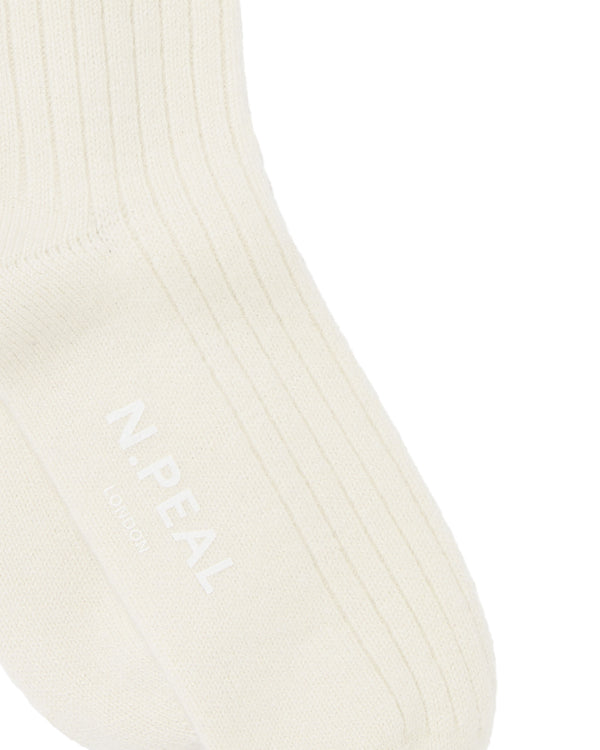 N.Peal Women's Rib Cashmere House Socks New Ivory White