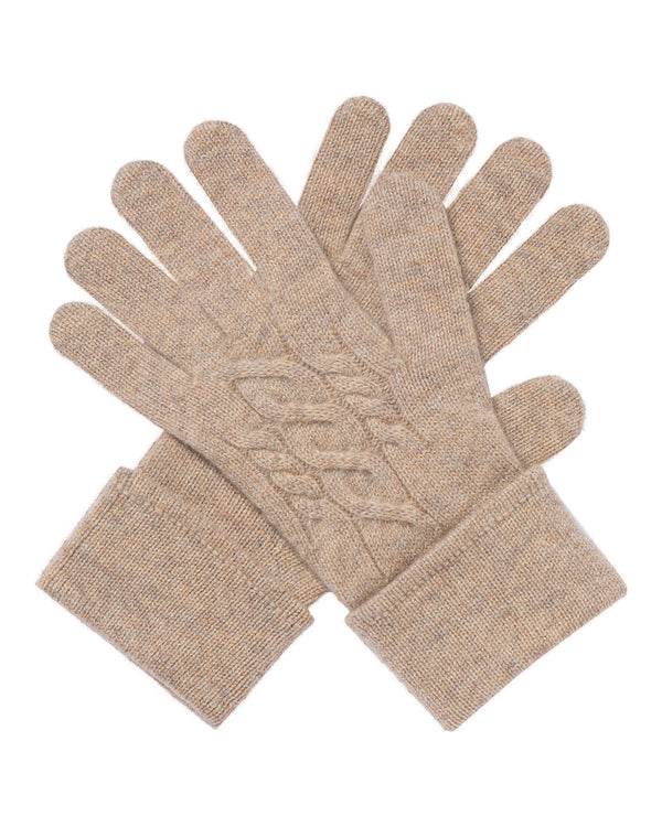 N.Peal Women's Cable Cashmere Gloves Oatmeal Brown