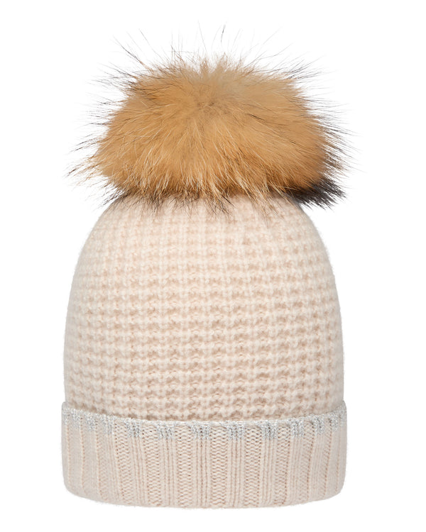 N.Peal Women's Waffle Stitch Cashmere Hat Ecru White