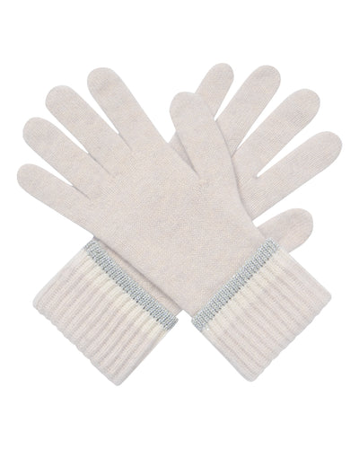 N.Peal Women's Sparkle Cuff Cashmere Gloves With Lurex Frost White