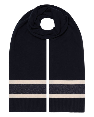 N.Peal Women's Stripe Jersey Cashmere Scarf Navy Blue