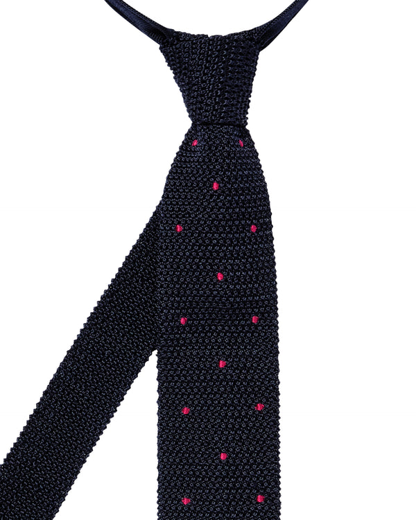 N.Peal Men's Tricot Pois Silk Tie Navy Blue