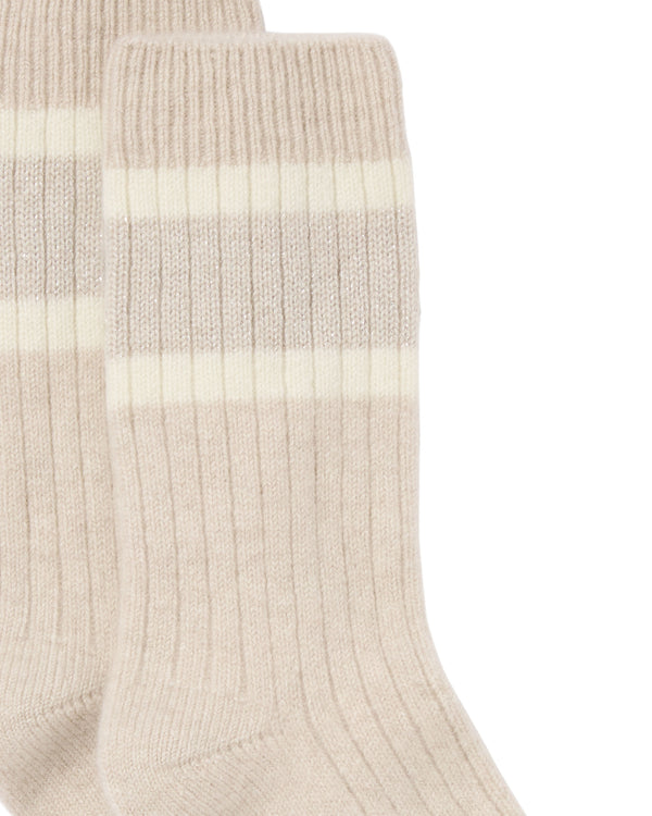 N.Peal Women's Rib Stripe Cashmere Socks Ecru White